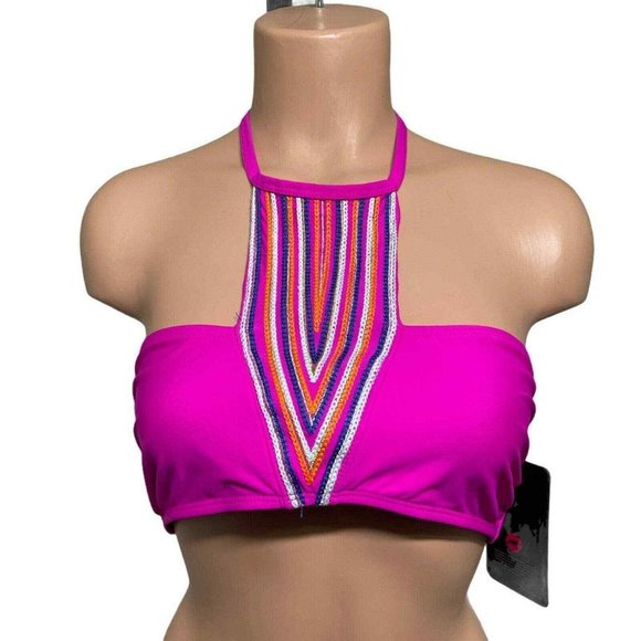 NWT Marilyn Monroe L Vintage Metallic Embroidered Swim Halter Bathing Top $45 - Picture 3 of 8